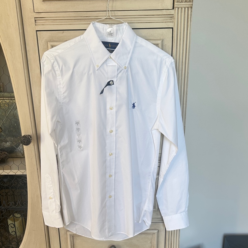 Polo by Ralph Lauren Men's Classic White Shirt with Navy Logo